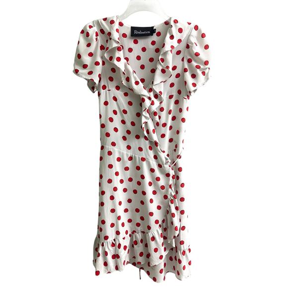 Realisation Par Valentina Red Polka Dot Mini Silk Wrap Dress in Cherry Size XS - Picture 1 of 8